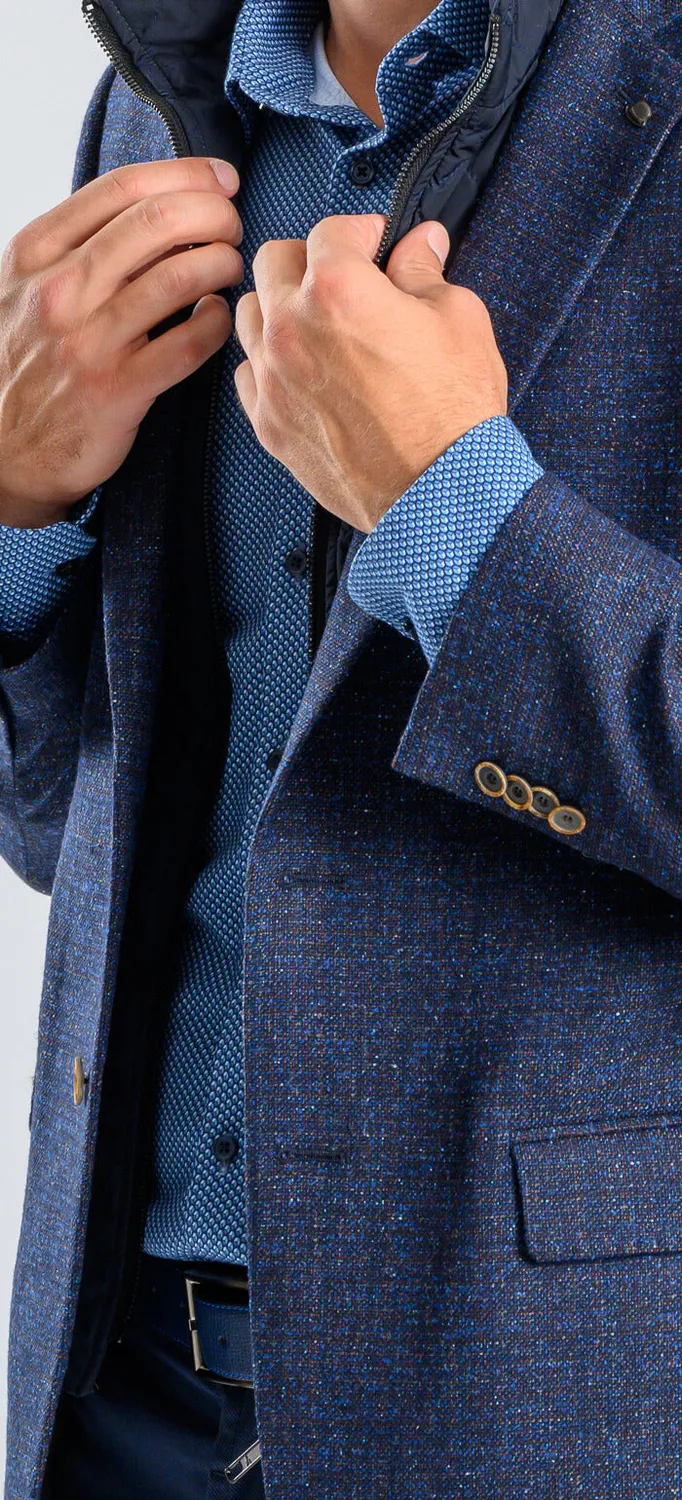 Alain Delon blazer blu spruzzato lana seta fodera zip