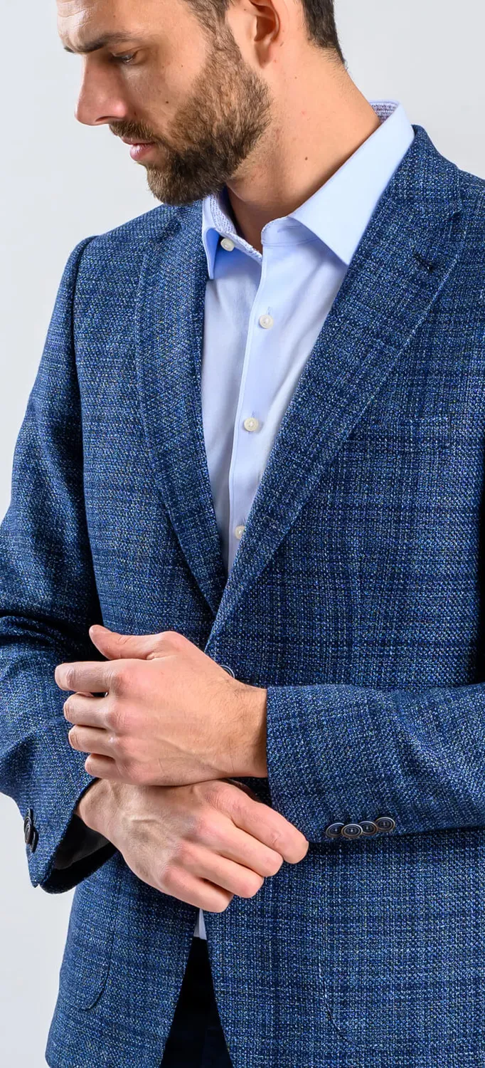 Alain Delon giacca blu navy uomo lana lino slim