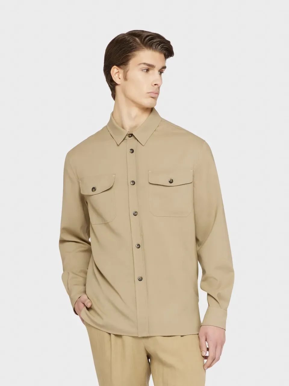 Caruso Aida overshirt Houdini lana sabbia