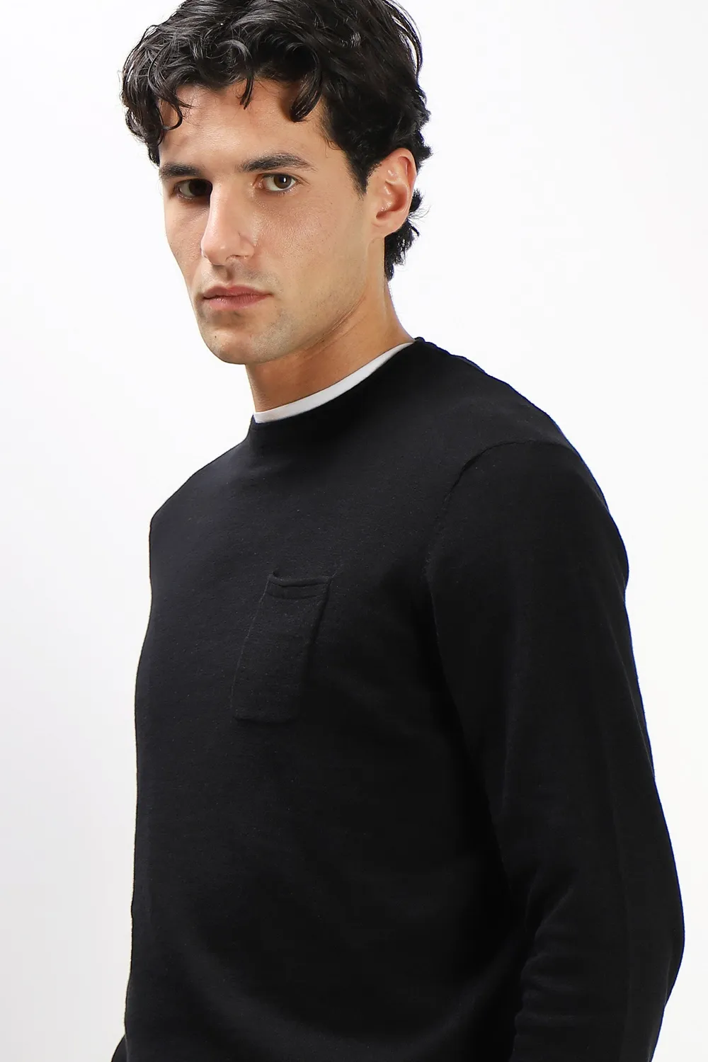 Sonny Bono maglia cotone slub nero con taschino