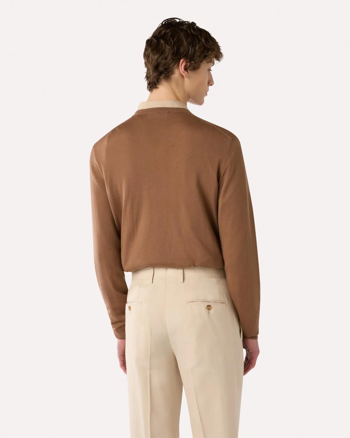 Lardini Maglia scollo V lana seta cashmere marrone finezza 18