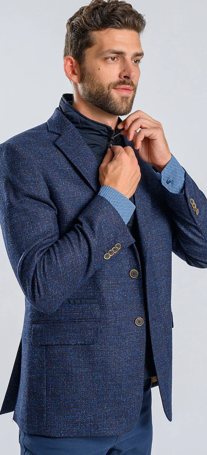 Alain Delon blazer blu spruzzato lana seta fodera zip