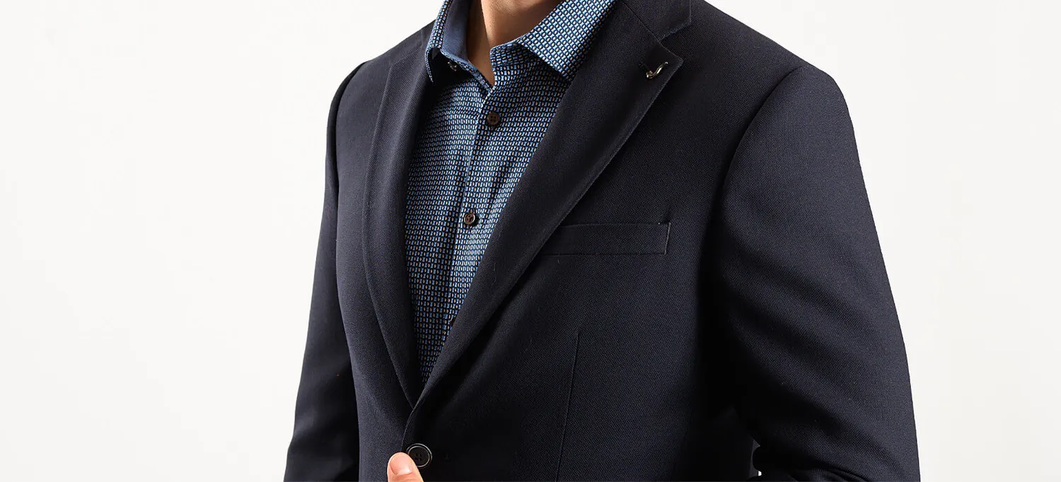 Alain Delon giacca lana blu navy tasche cucite slim fit