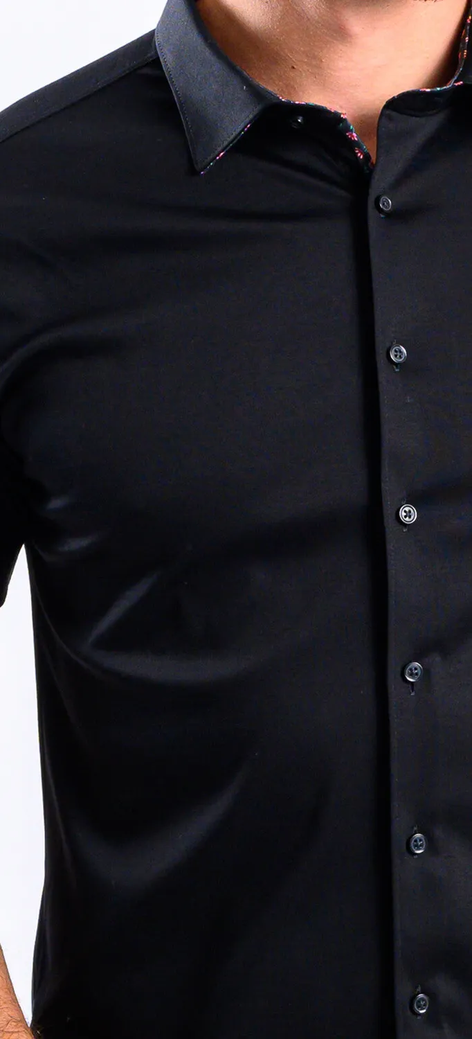 Alain Delon Nera camicia manica corta stretch jersey