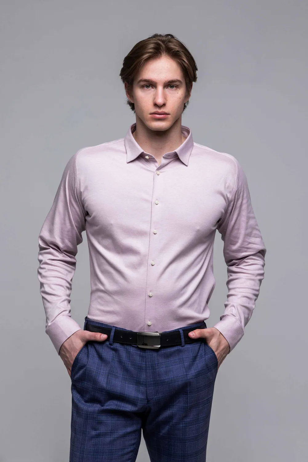 Alain Delon Camicia Rosa Cotone Stretch Extra Slim
