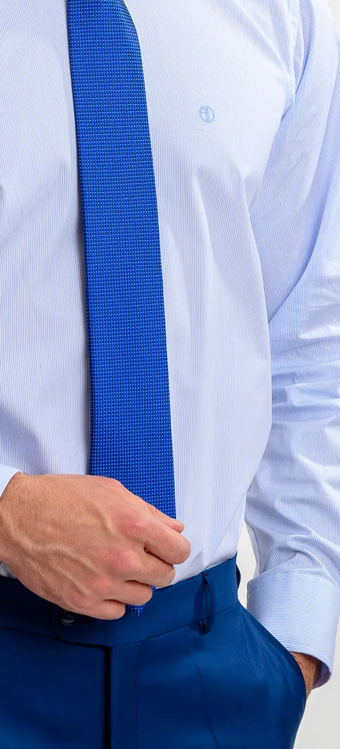Alain Delon camicia bianca slim fit a righe blu