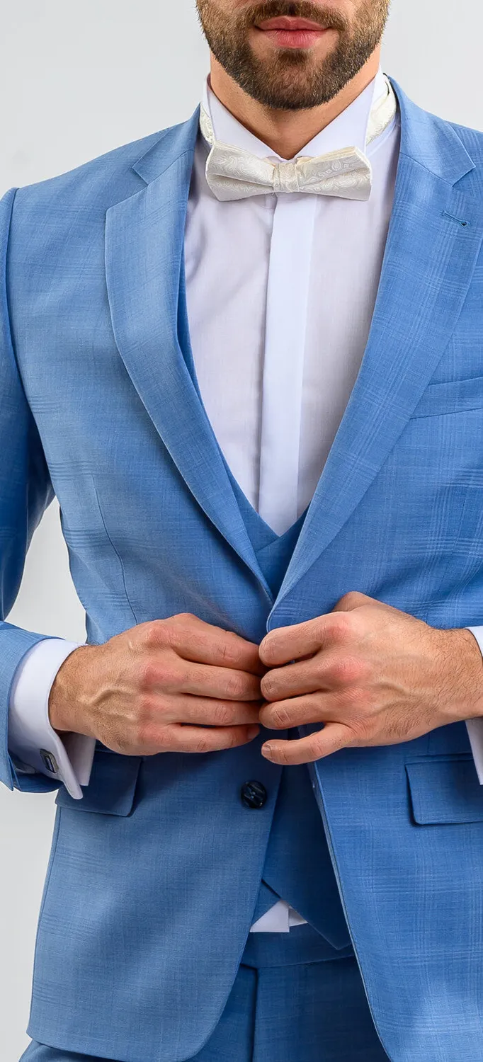 Alain Delon abito azzurro slim matrimonio con gilet