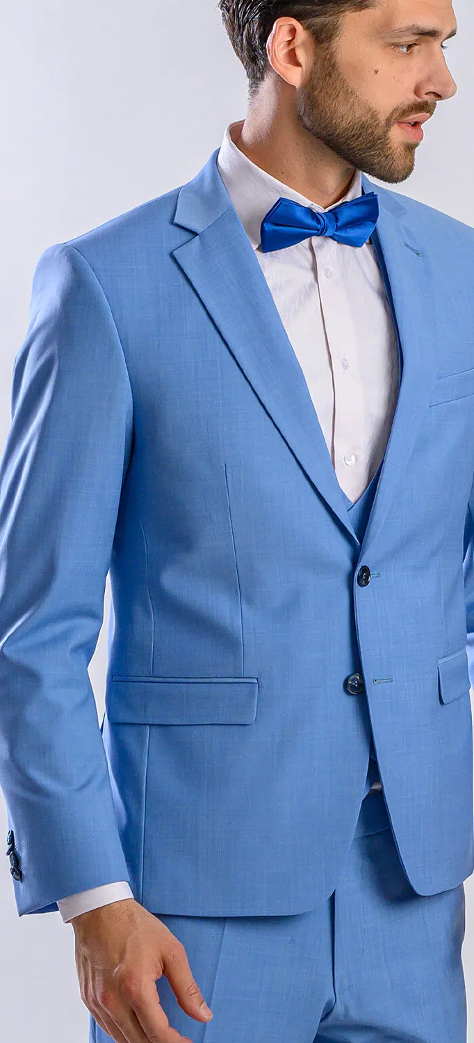 Alain Delon abito slim fit azzurro gilet doppiopetto