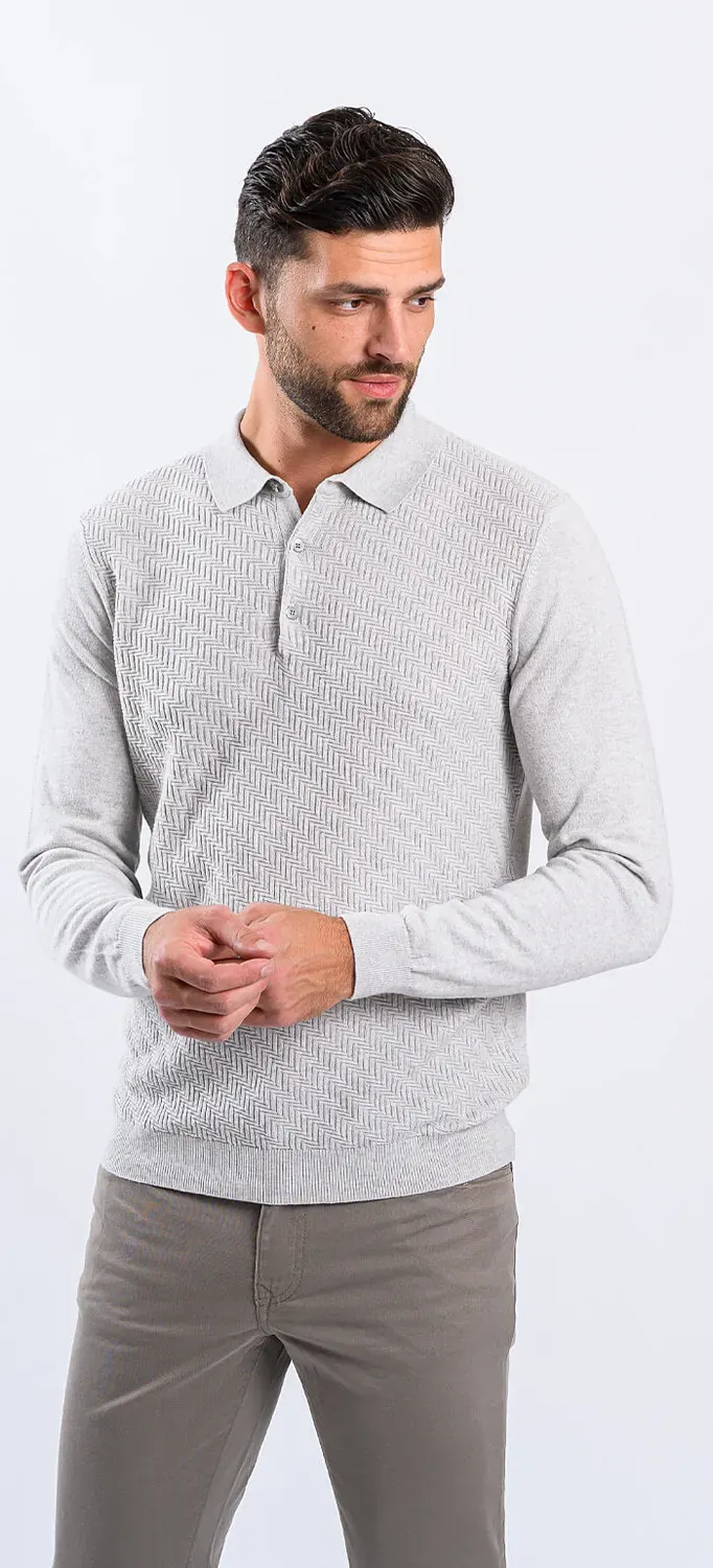 Alain Delon Polo Maglia Grigio Chiaro Manica Lunga Cashmere