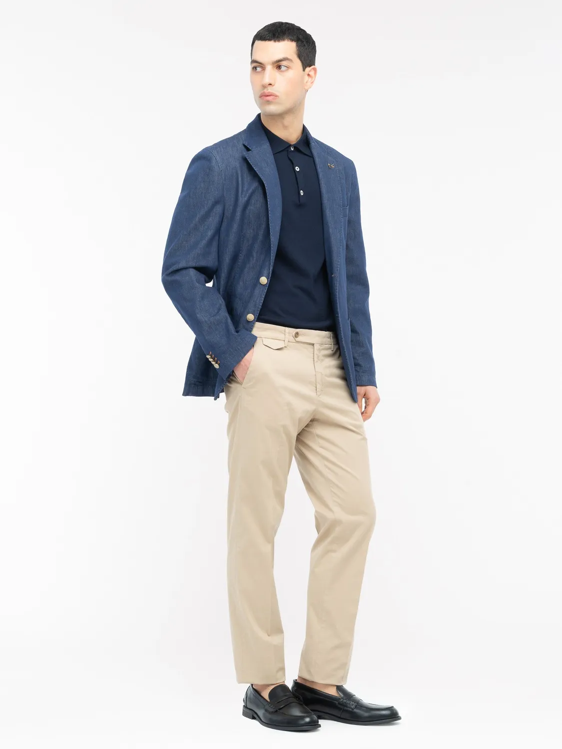 Paoloni Pantalone slim gabardina beige cotone stretch