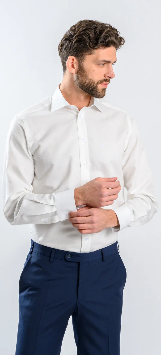 Alain Delon Camicia Burro Slim Fit Puntini Cotone Getzner