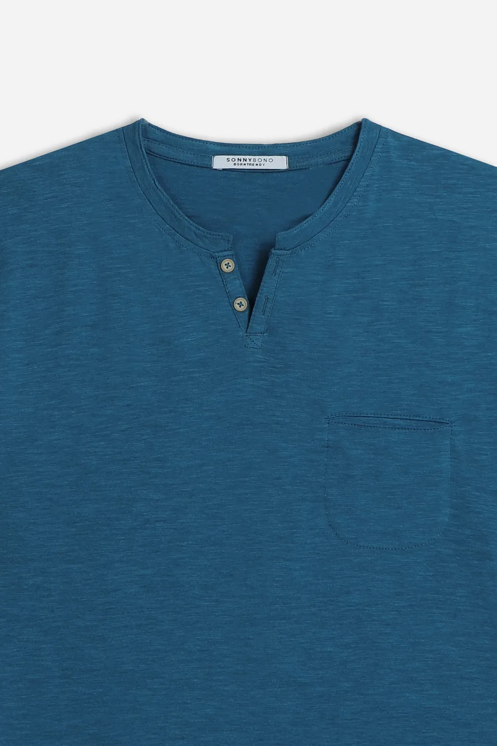 Sonny Bono T-Shirt Collo a Goccia Slub Ottanio