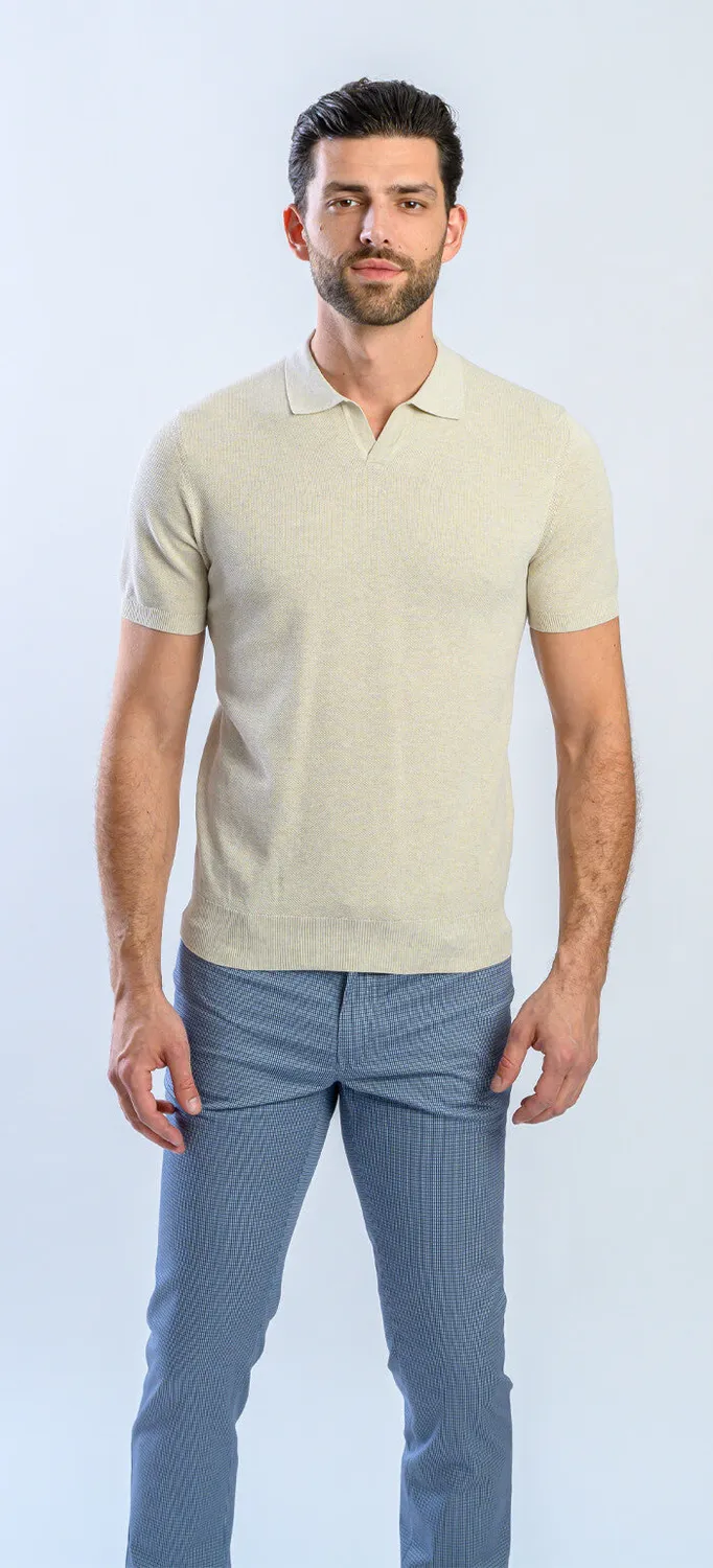 Alain Delon polo beige senza bottoni cotone slim fit