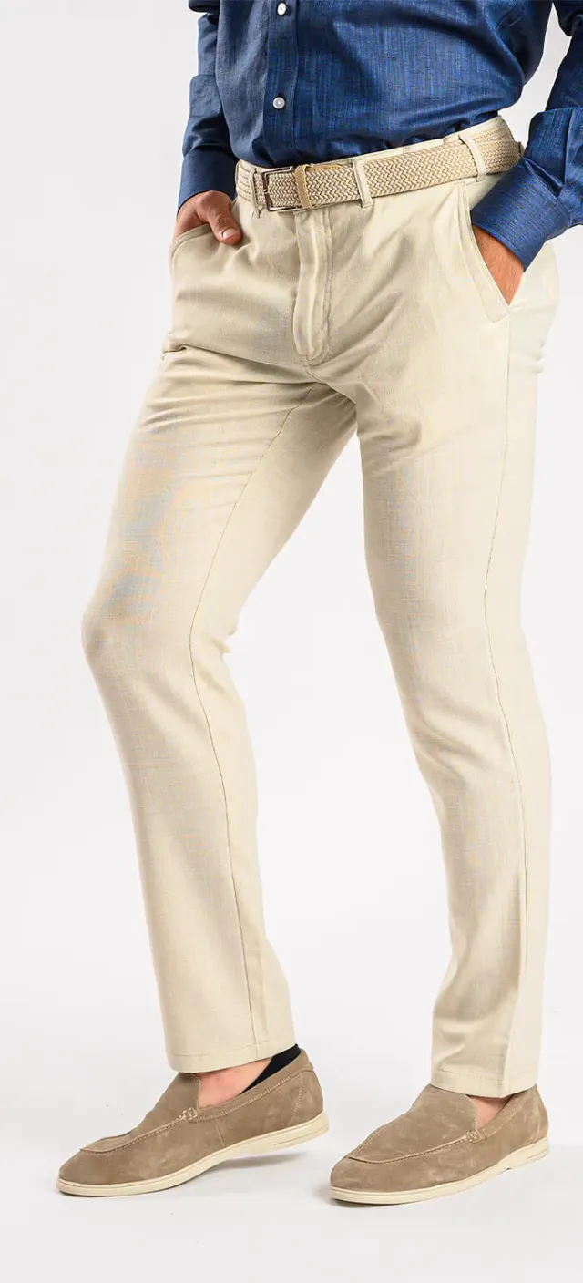 Alain Delon pantalone lino slim fit casual elasticizzato