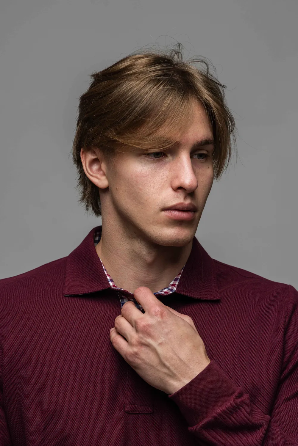 Alain Delon polo manica lunga bordeaux cotone slim