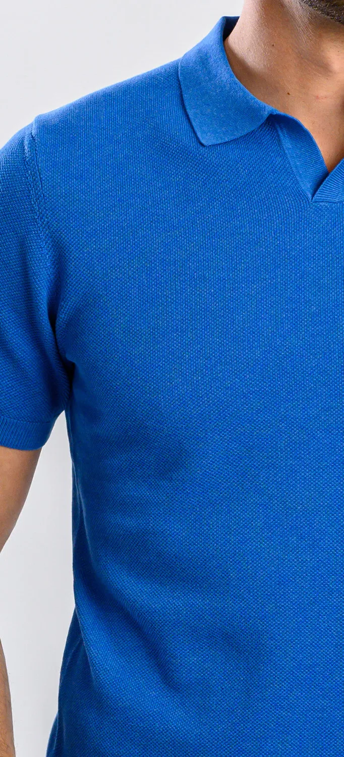 Alain Delon polo maglia blu senza bottoni cotone
