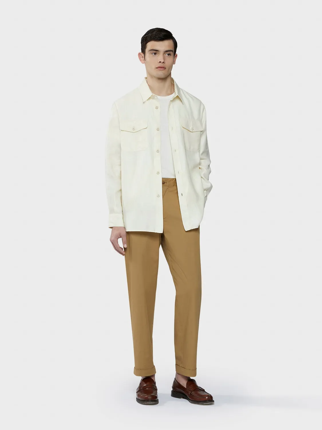 Caruso Aida Overshirt lino-lana bianco bottoni XS-XL