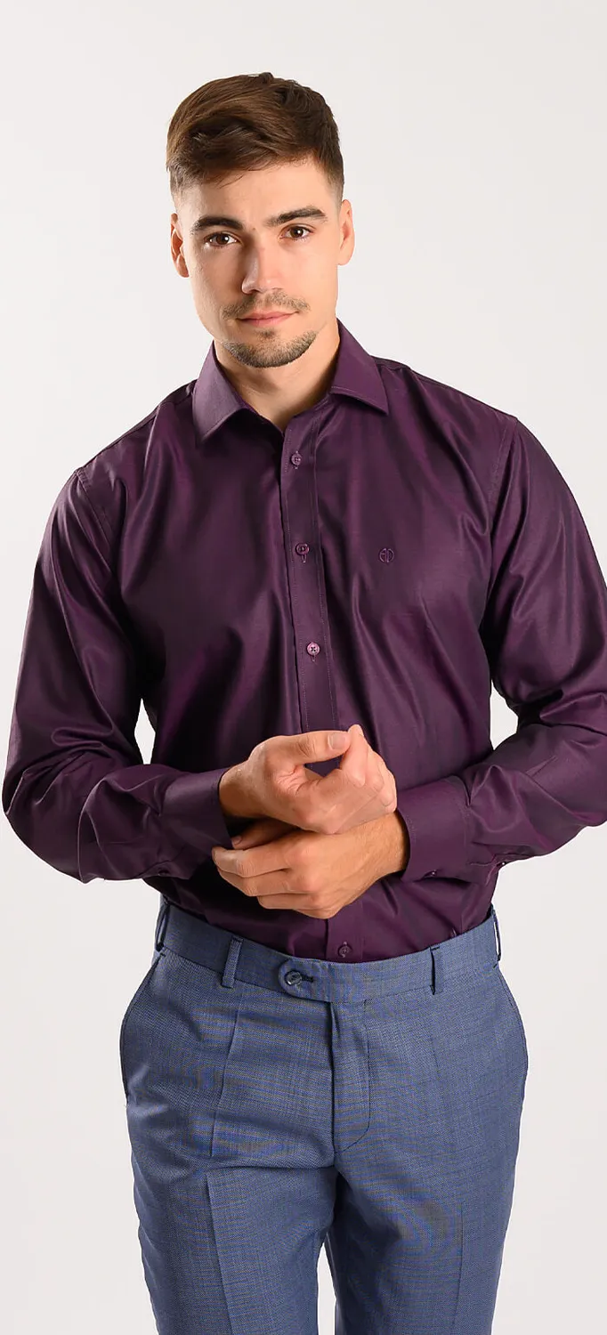 Alain Delon camicia slim fit melanzana cotone Getzner