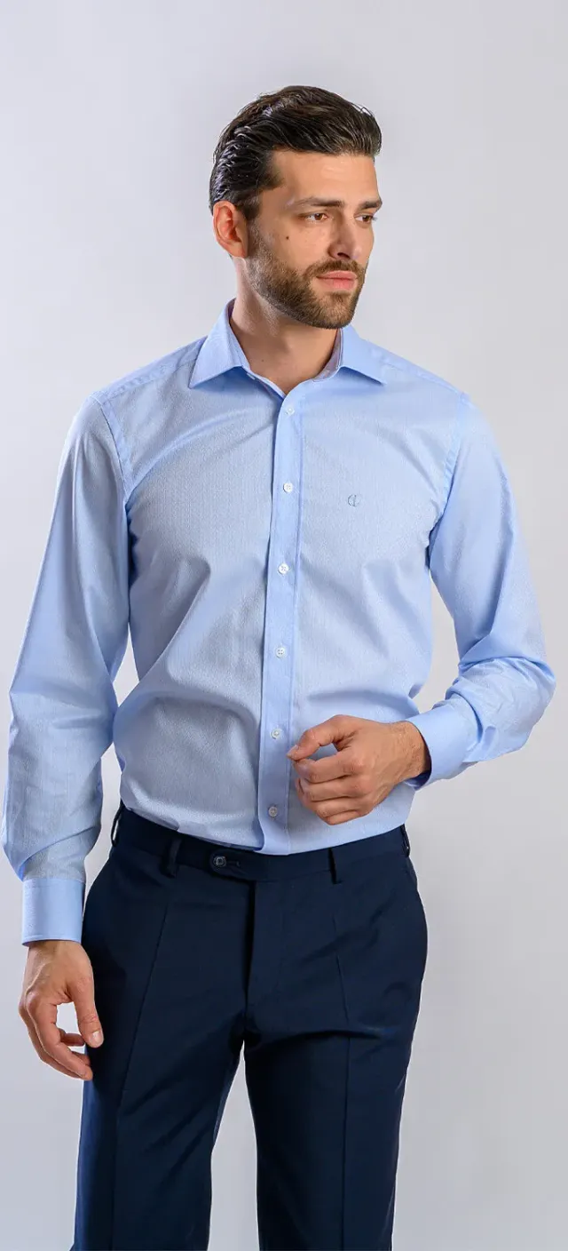 Alain Delon camicia azzurra slim fit onde Getzner