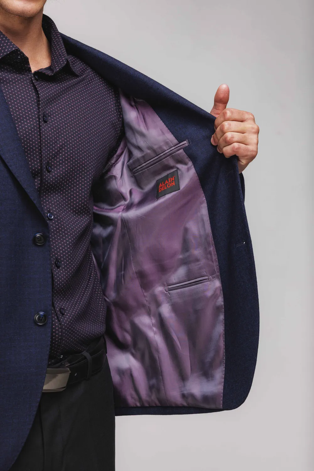 Alain Delon Blazer blu navy quadri neri Slim Fit fodera