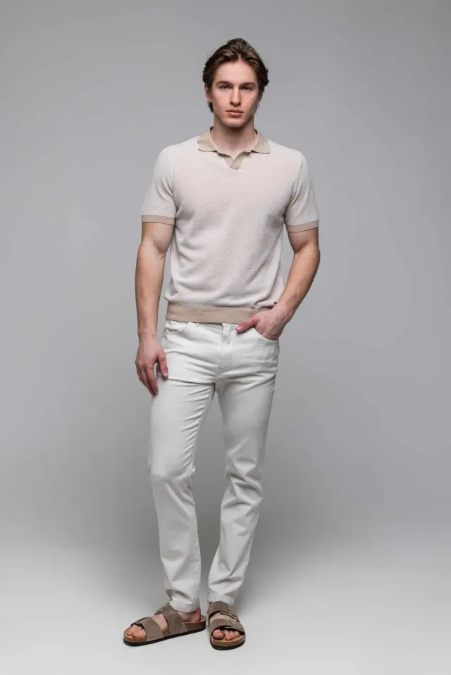 Alain Delon polo maglia bianco marrone cotone 100%