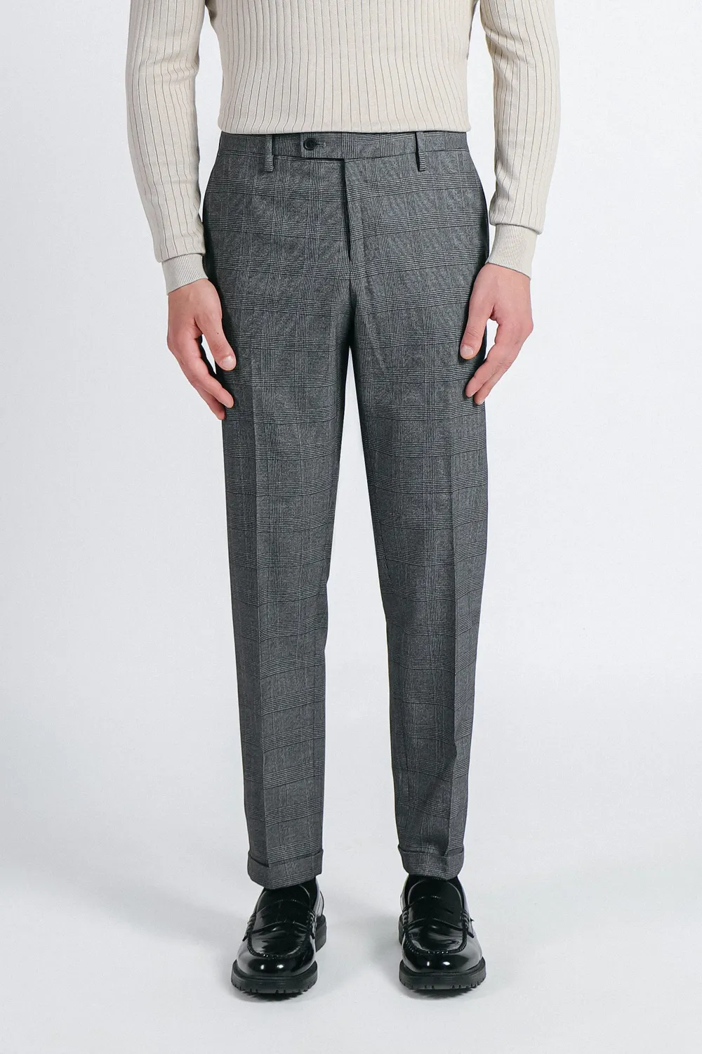 Sonny Bono Pantalone da Abito a Quadri Grigio Comfort Fit