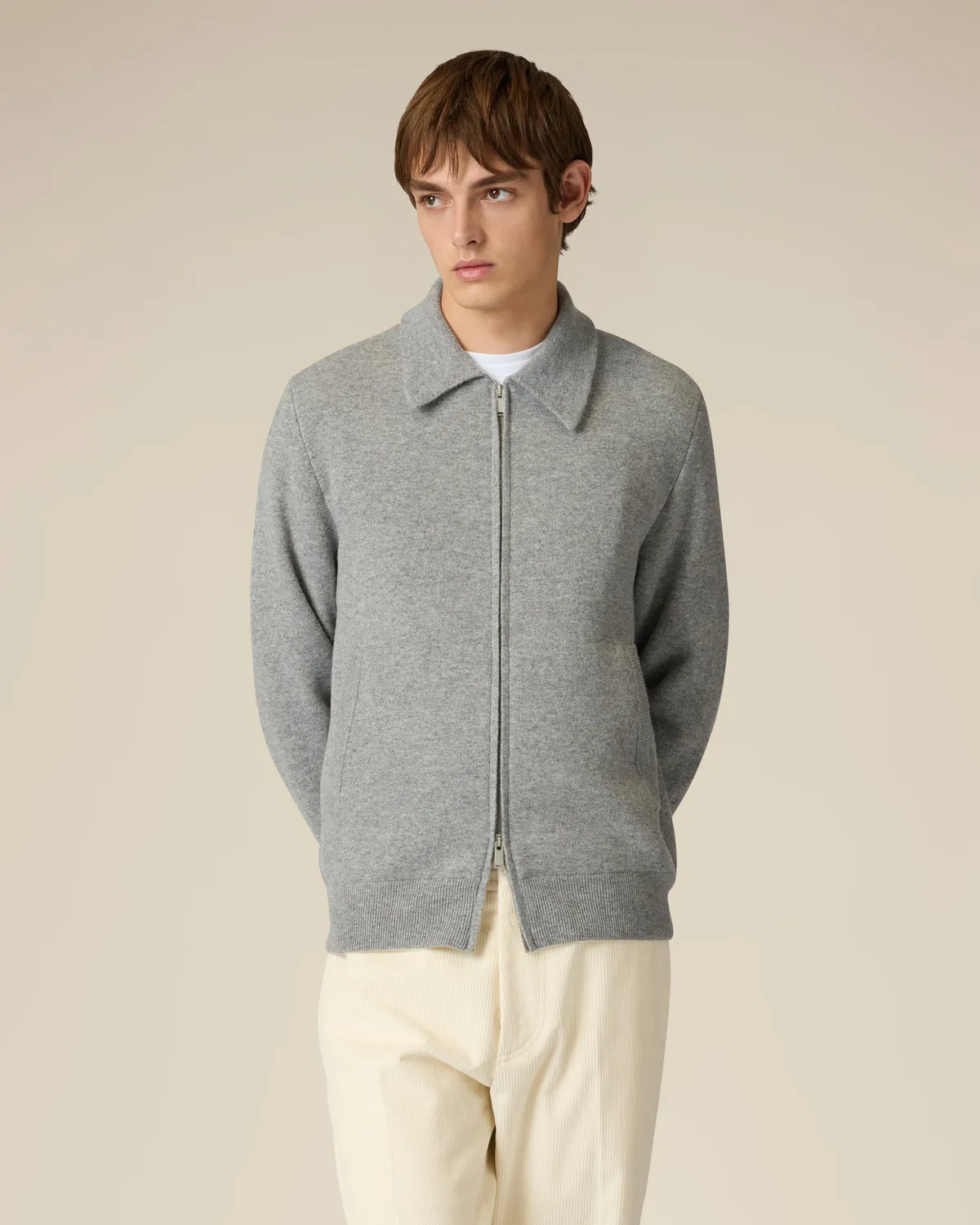 Lardini bomber maglia lana grigio panna zip