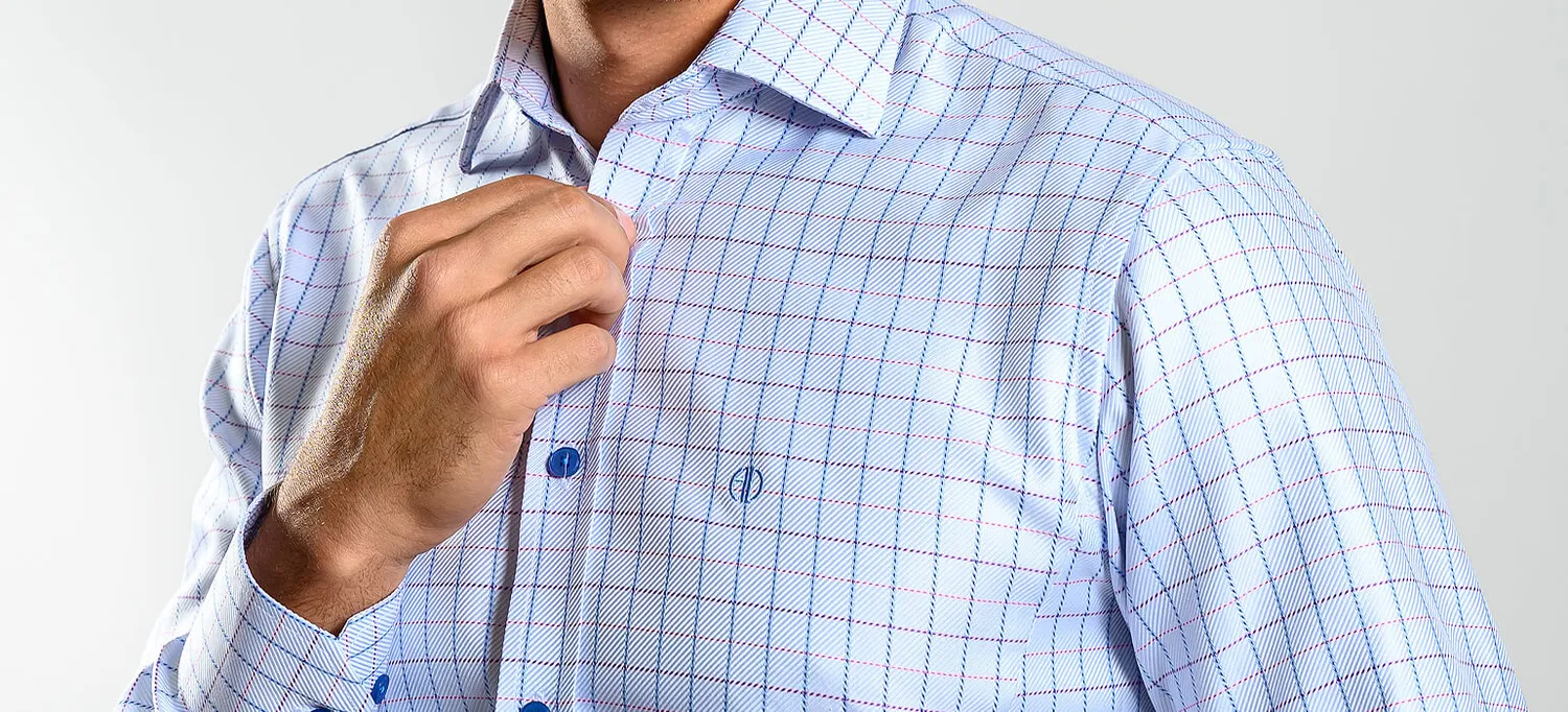 Alain Delon camicia quadri blu-rossi slim fit cotone
