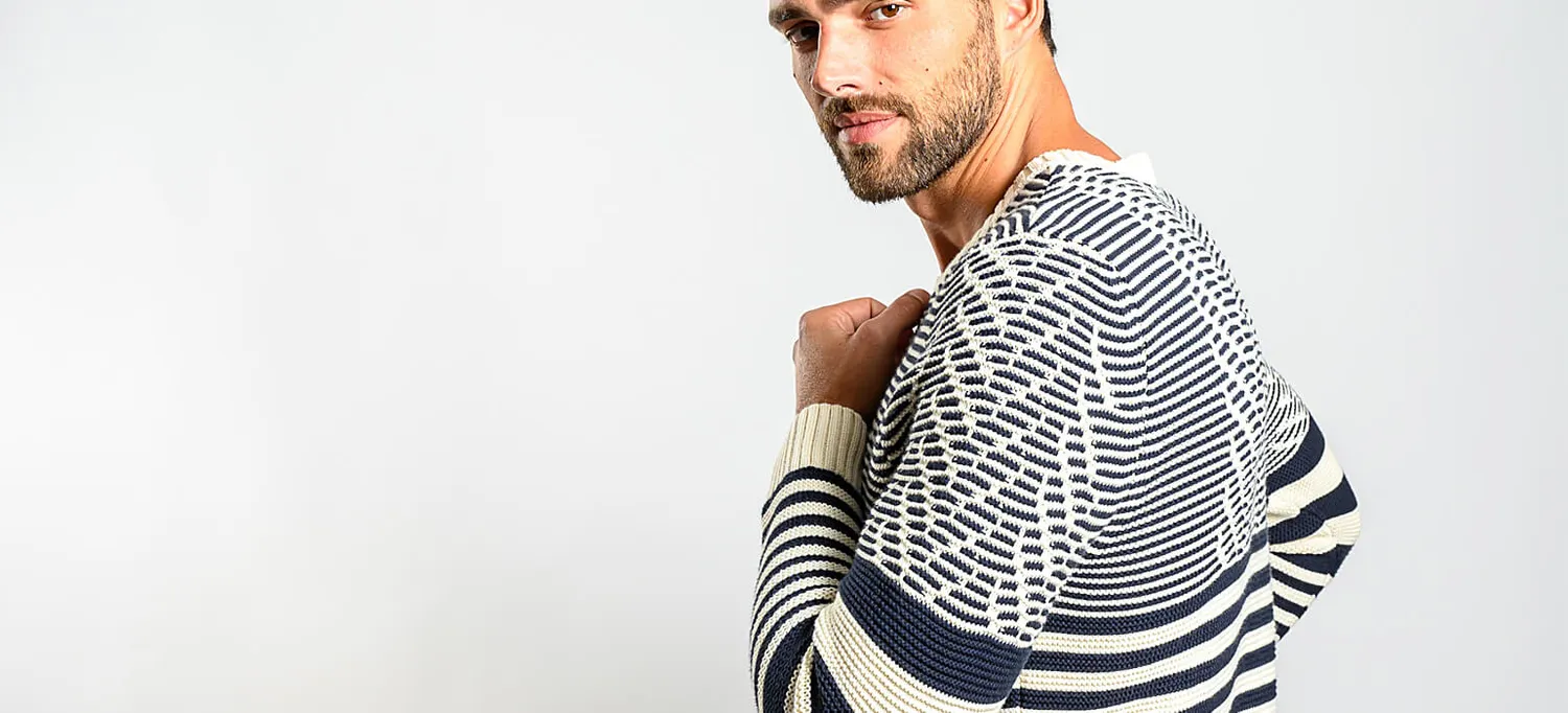 Alain Delon maglione cotone beige slim fit righe blu