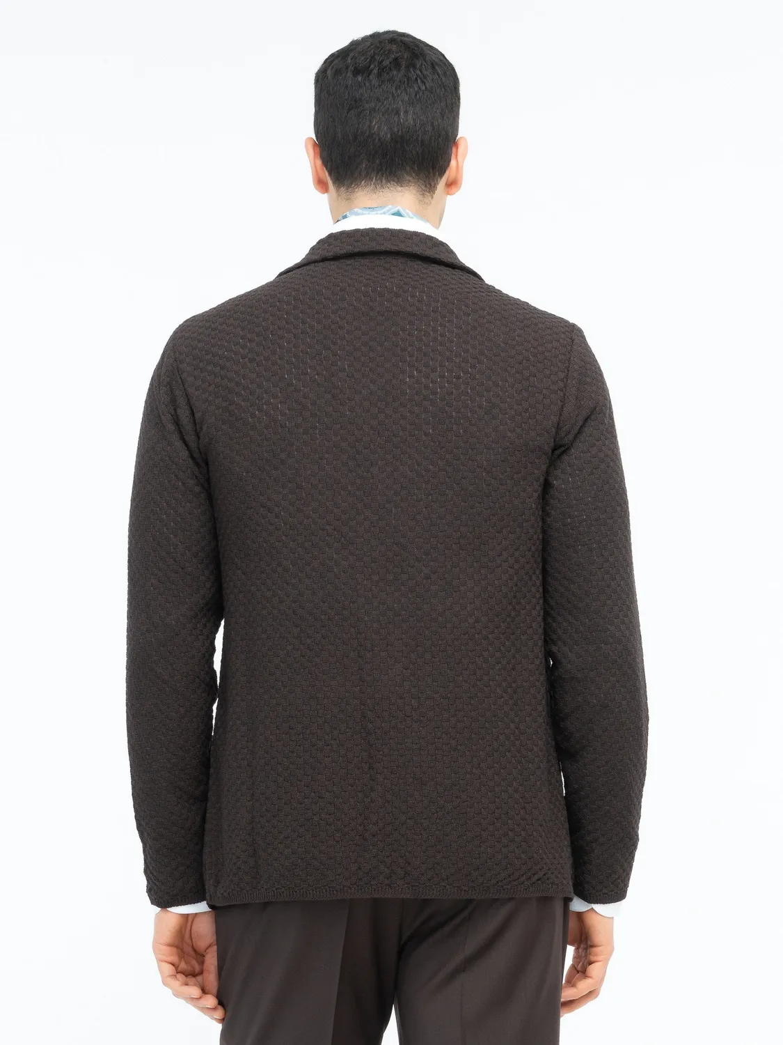 Paoloni Giacca maglia waffle marrone misto cotone