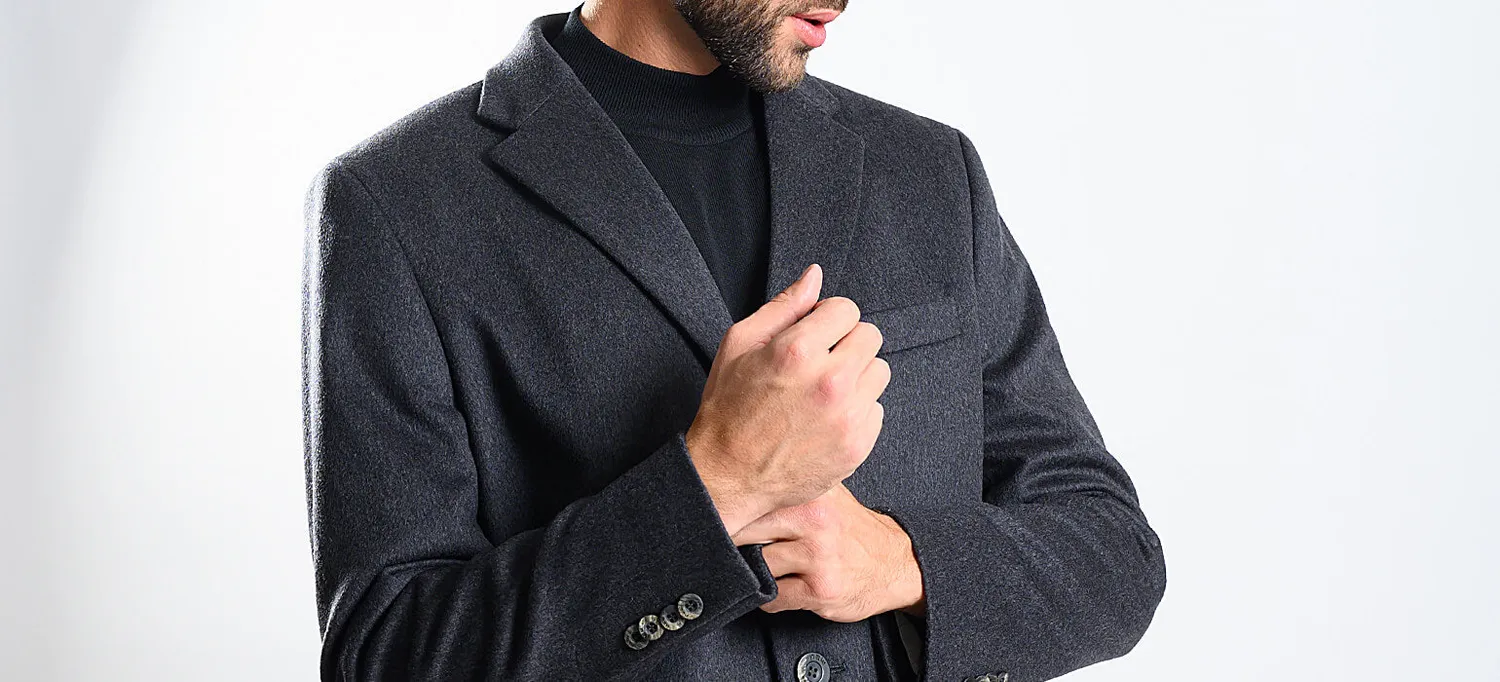 Alain Delon Cappotto Grigio Lana Cashmere Slim