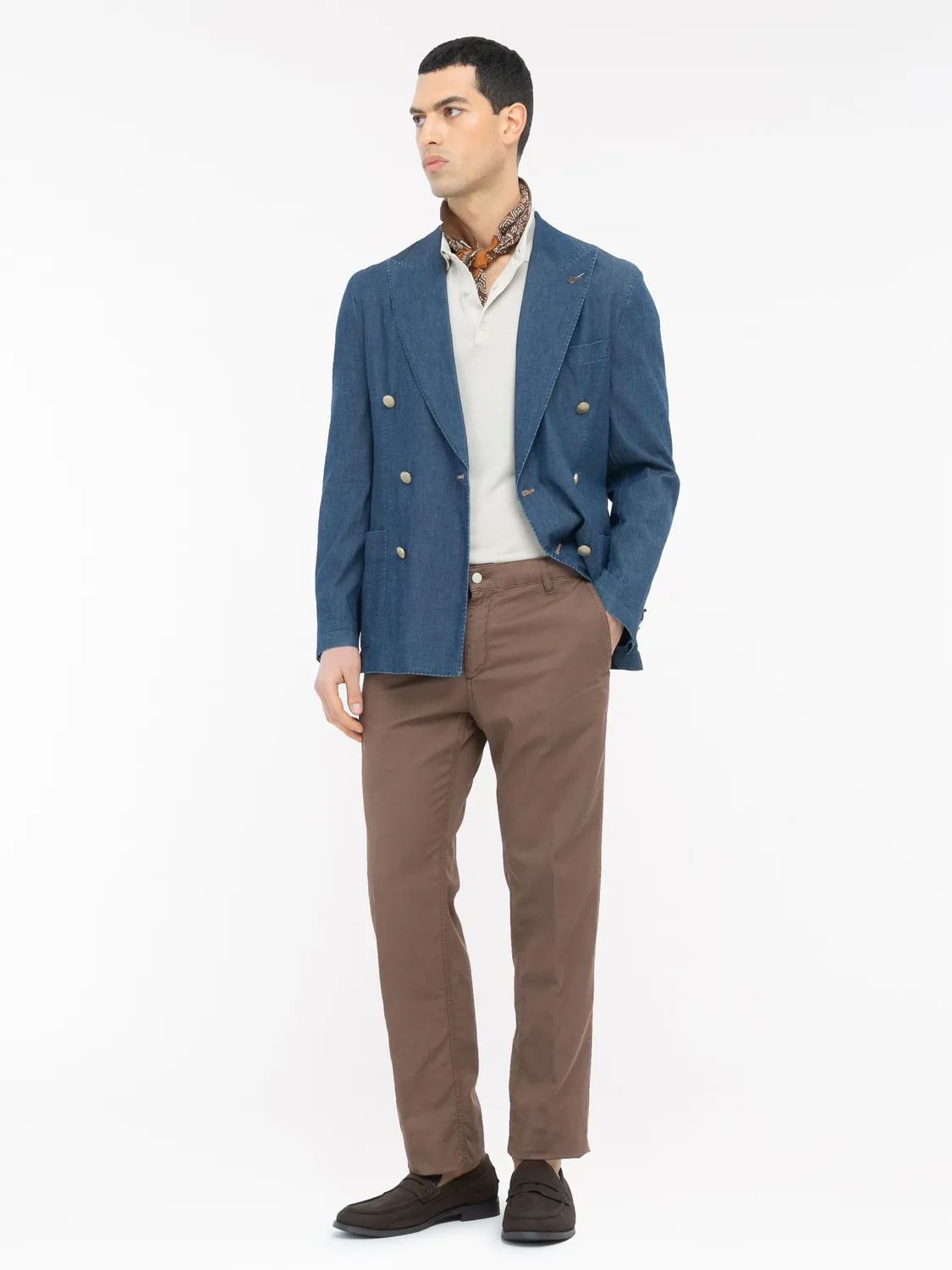 Paoloni Pantalone Chino Twill Cotone Lino Marrone
