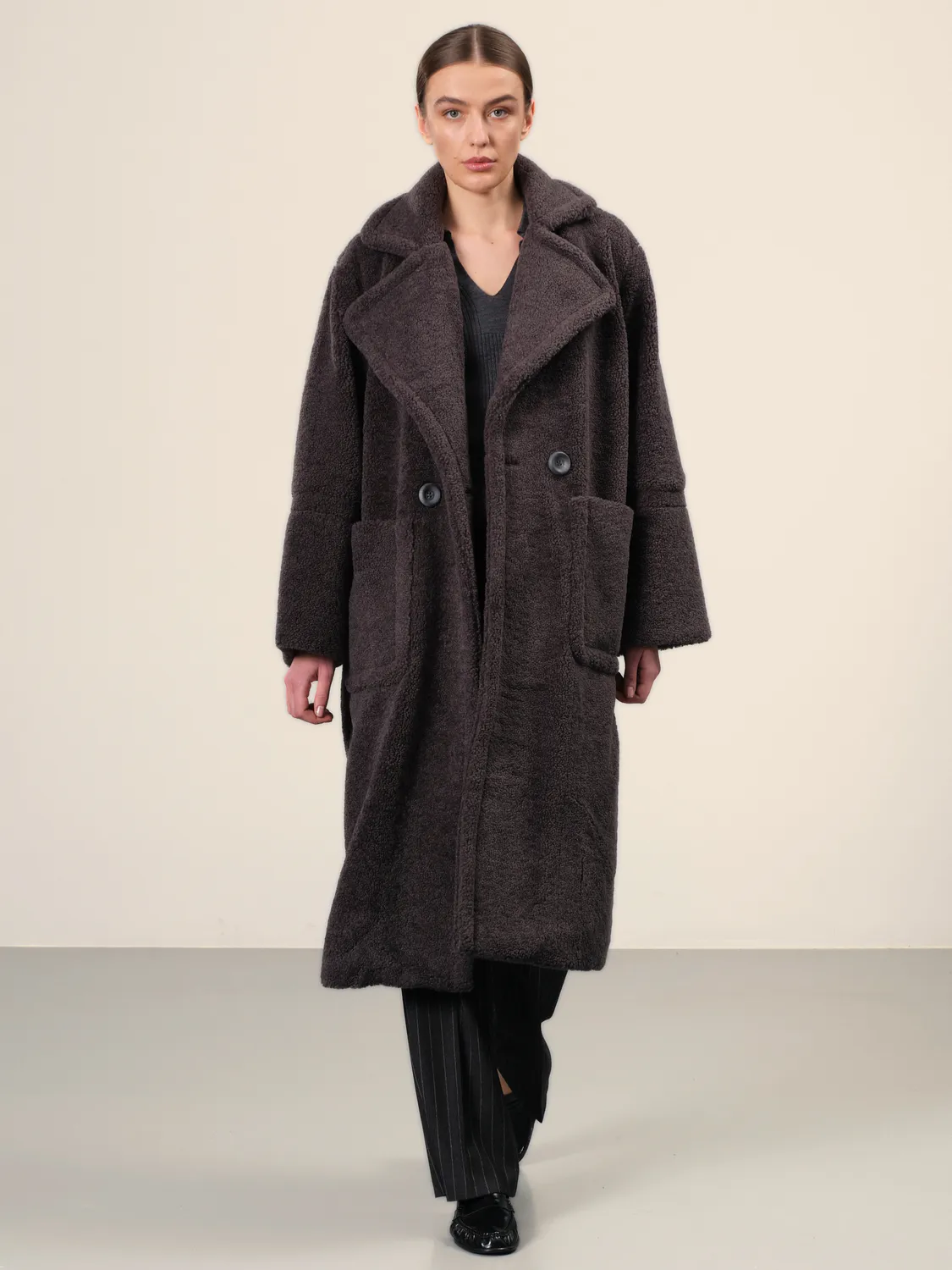 Sand Menswear Aotea cappotto teddy grafite lungo