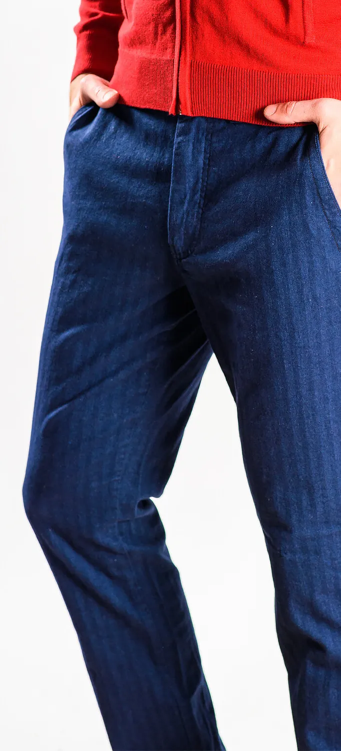 Alain Delon pantalone cotone blu rigato slim fit