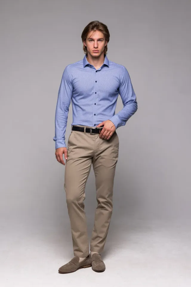 Alain Delon camicia stretch blu bianca extra slim jersey