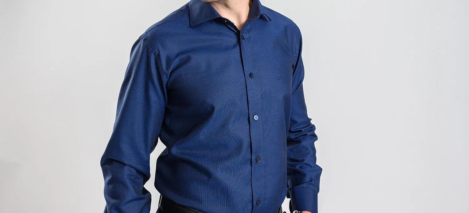 Alain Delon camicia blu navy classic fit cotone Getzner