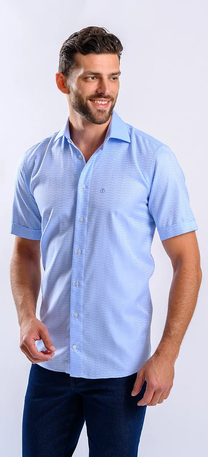 Alain Delon camicia celeste slim fit manica corta cotone