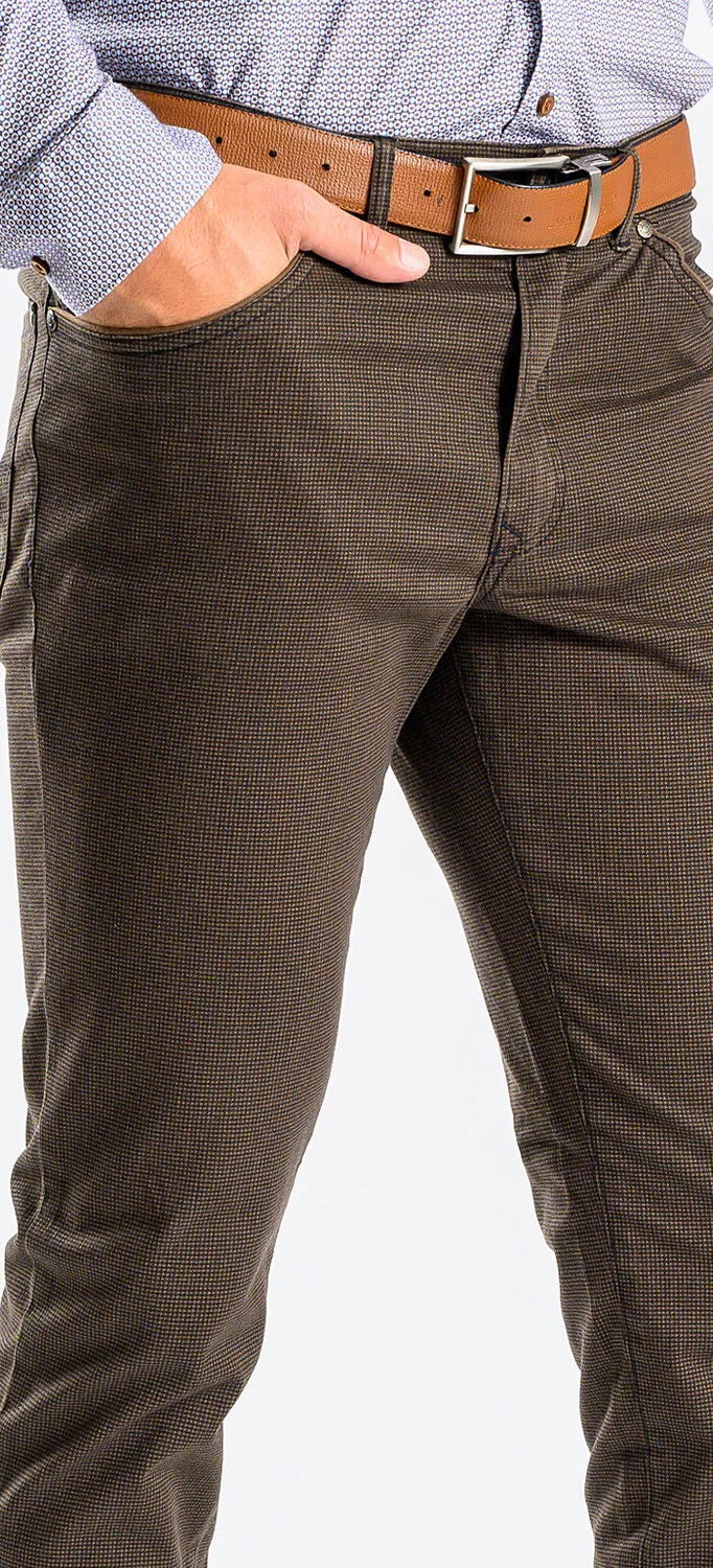 Alain Delon pantaloni casual marroni slim fit elasticizzati