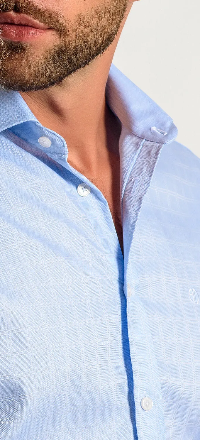Alain Delon Light Blue camicia azzurra a quadri Extra Slim