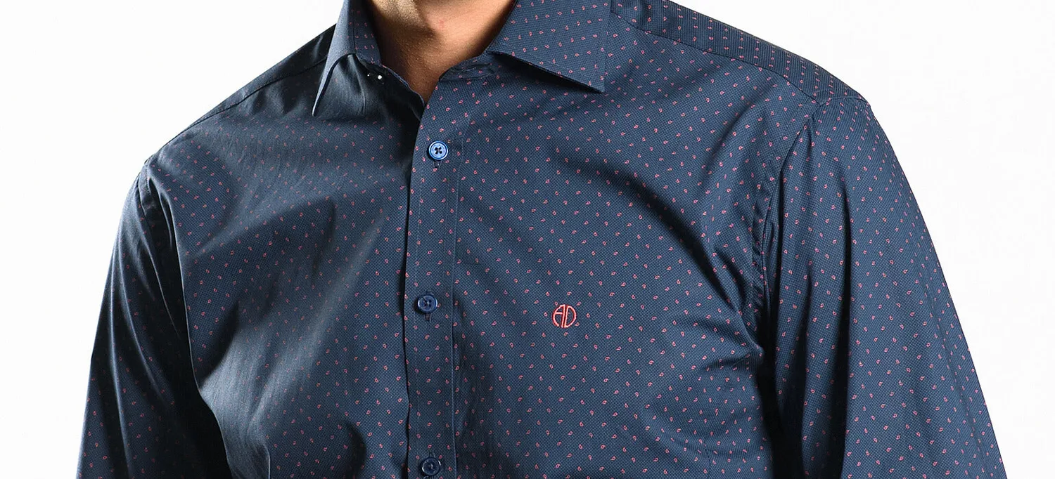 Alain Delon camicia extra slim blu fantasia rossa
