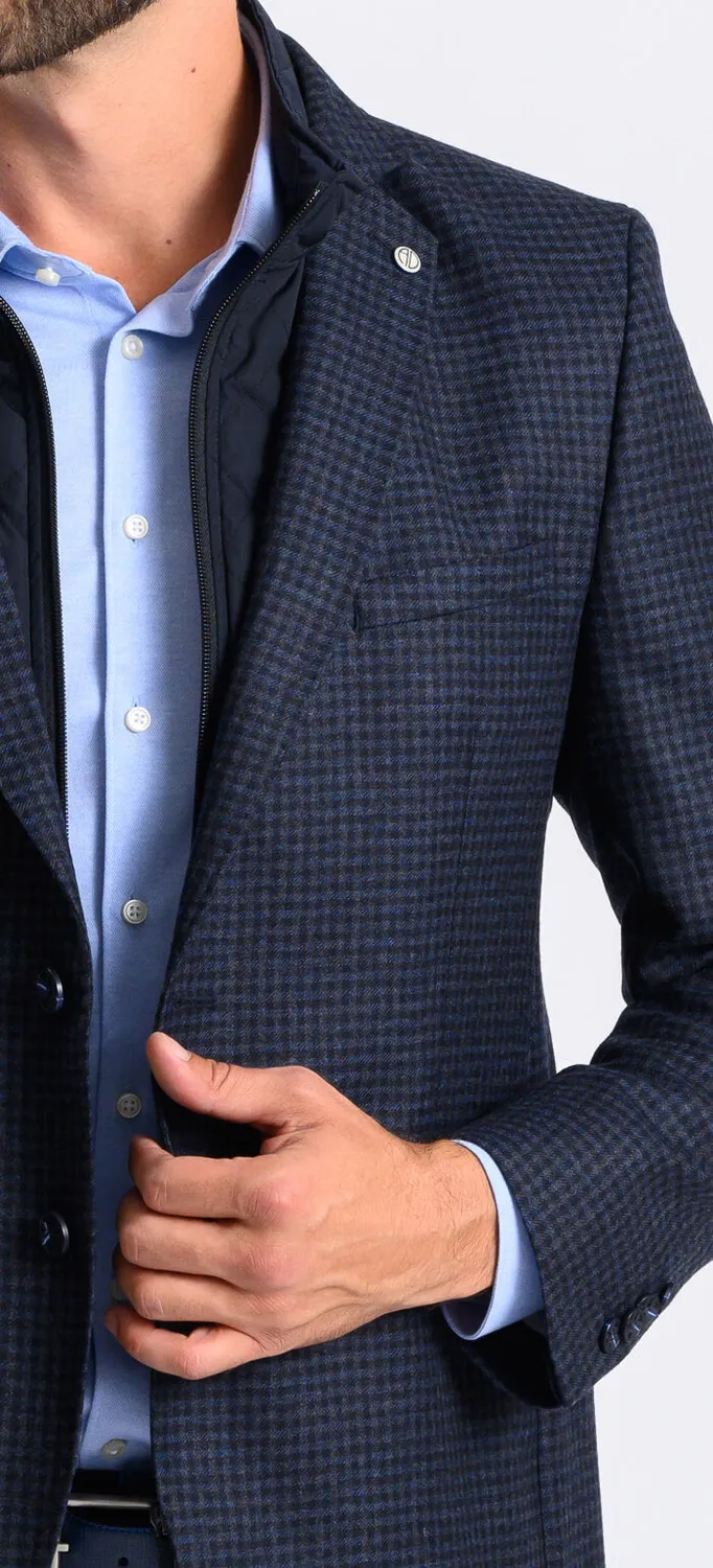 Alain Delon Blazer Slim Fit Blu a Quadri con Inserto
