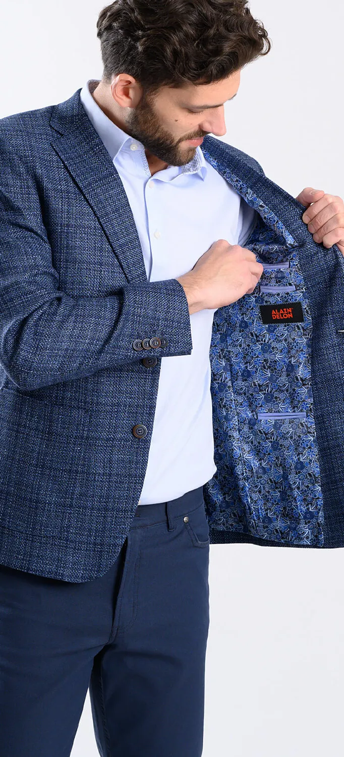 Alain Delon giacca blu navy uomo lana lino slim