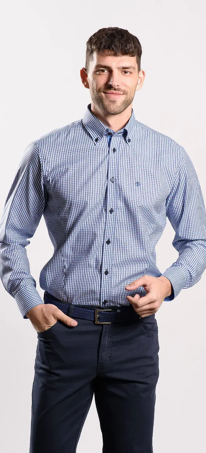 Alain Delon Slim Fit camicia blu quadri button-down
