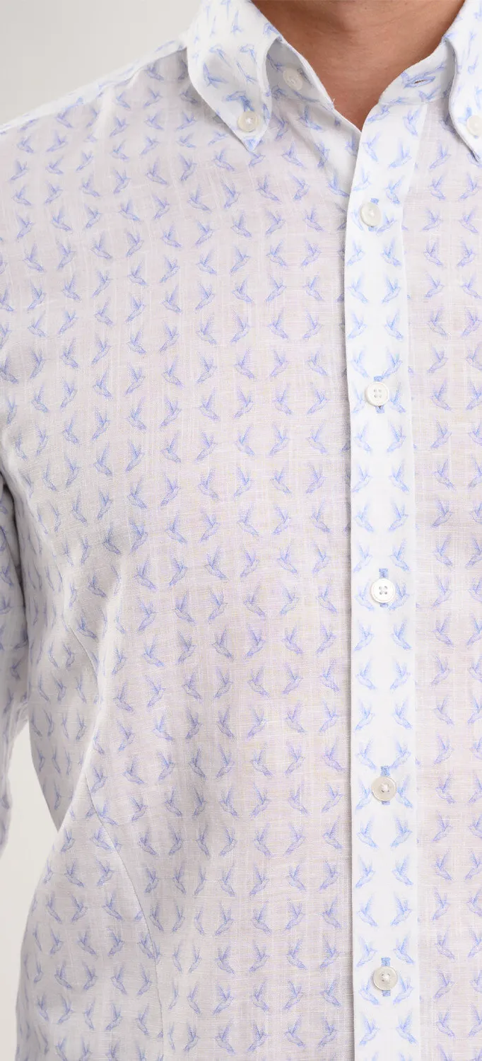 Alain Delon Camicia Bianca Fantasia Lino Extra Slim