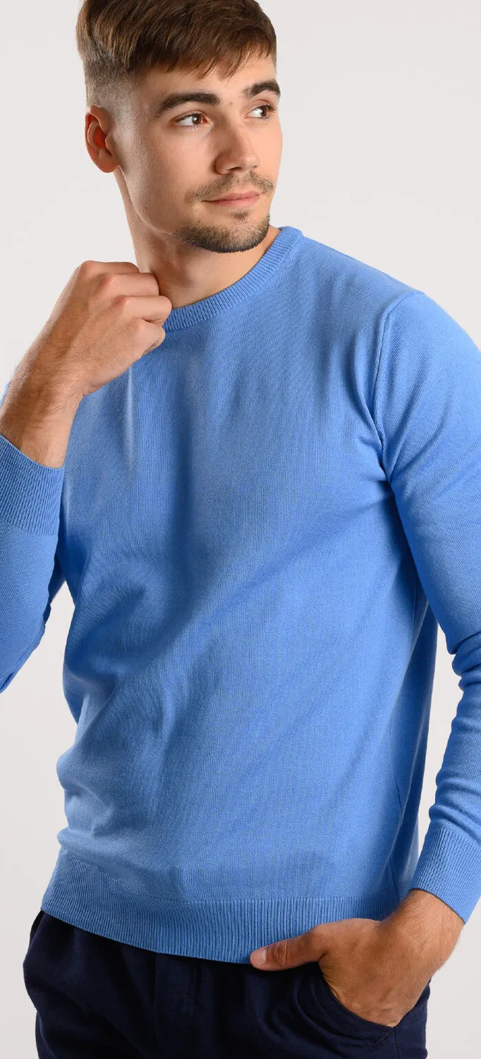 Alain Delon maglione girocollo azzurro misto cotone