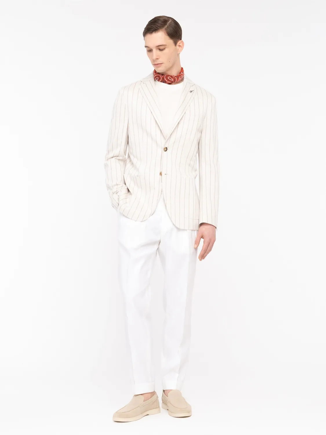 Paoloni Giacca jersey gessato di cotone beige