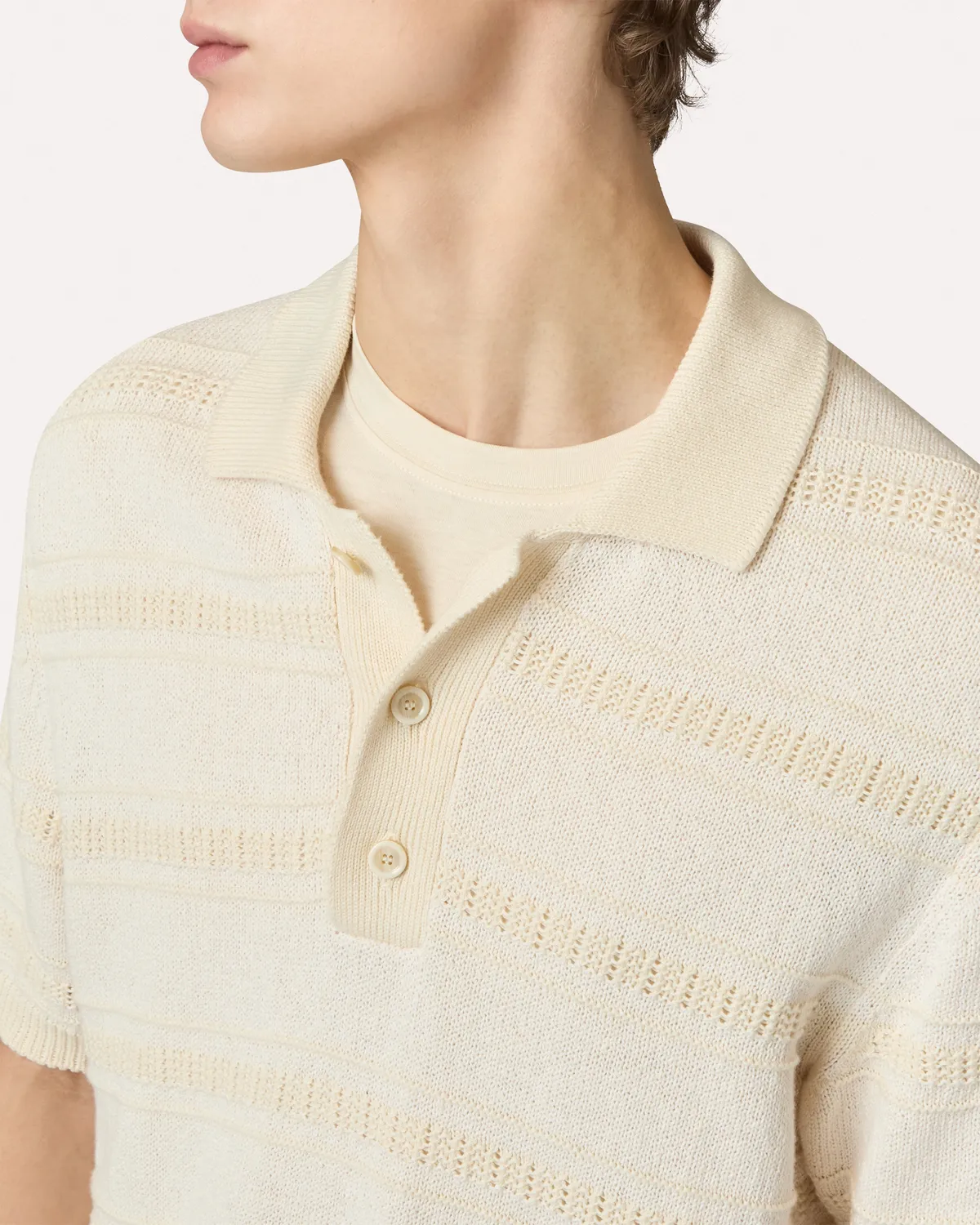 Lardini polo panna a righe maglia cotone organico