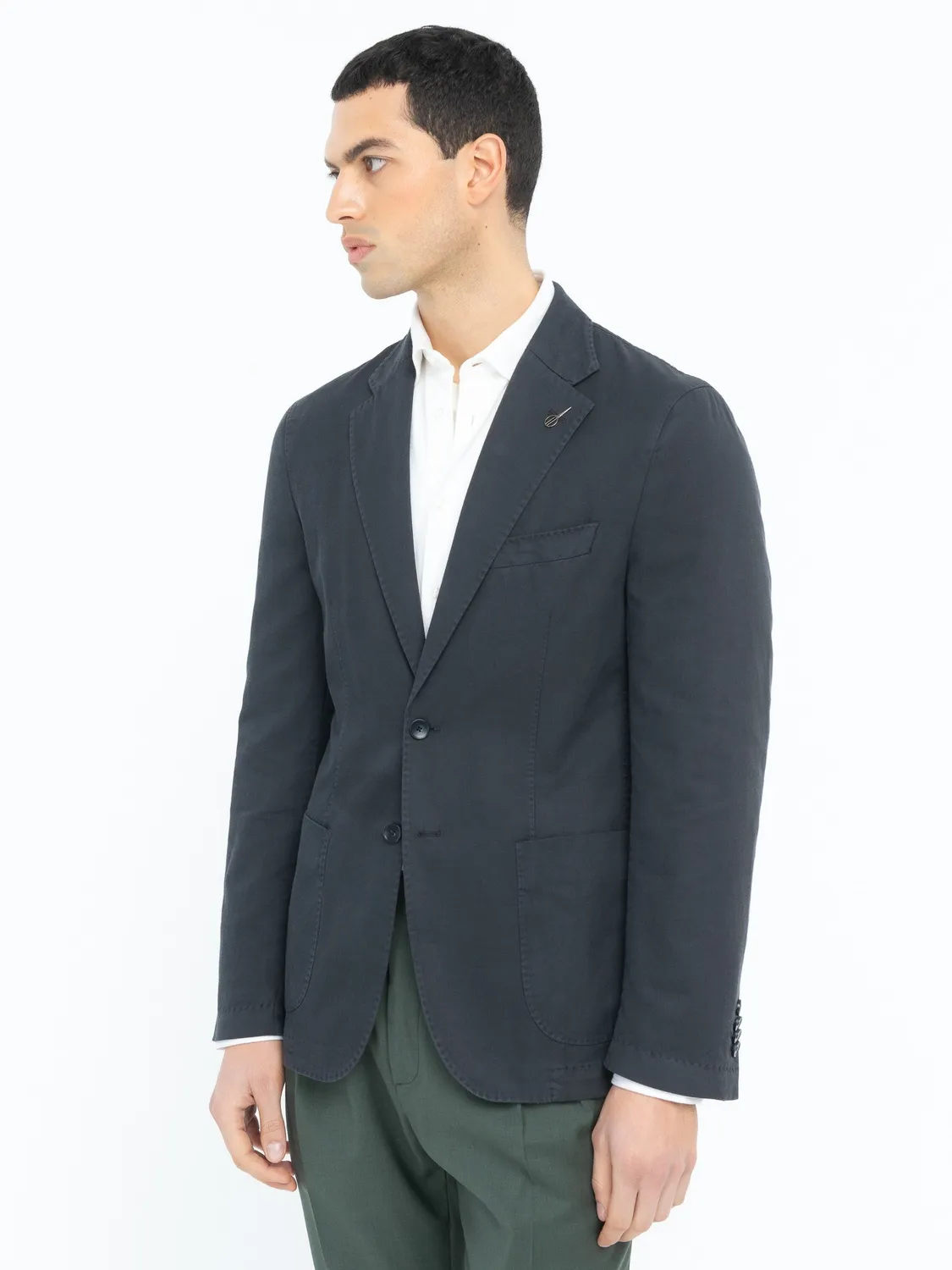 Paoloni Giacca sfoderata twill blu cotone lino stretch