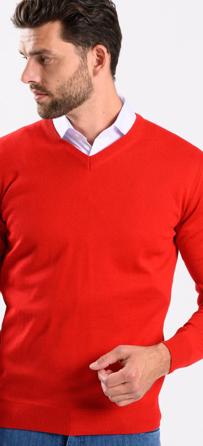 Alain Delon maglione rosso scollo V cotone