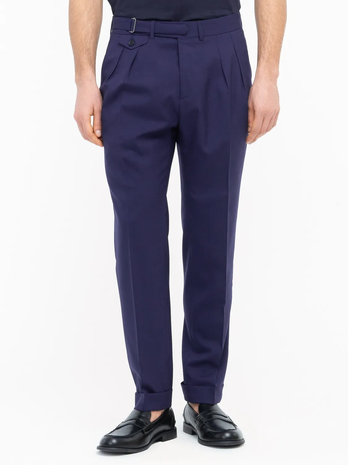 Paoloni Pantalone pinces fresco lana stretch blu
